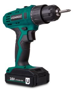 VONROC Cordless Drill 16V - Li-Ion battery 