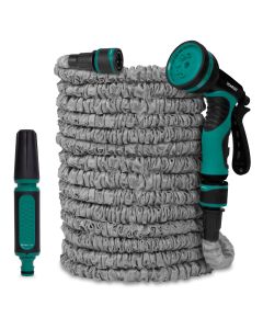 Flexible garden hose 10-30m with hose hanger and spray gun